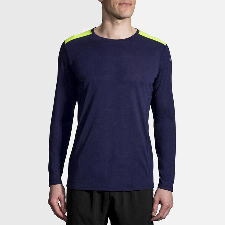 Brooks Distance Israel - Men's Long Sleeve Running Shirt - Blue (87426-MDZC)